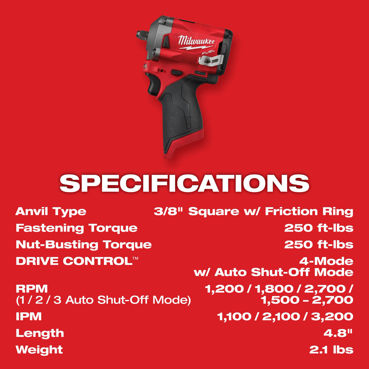 M12 FUEL 3/8" Stubby Impact Wrench 2554-20