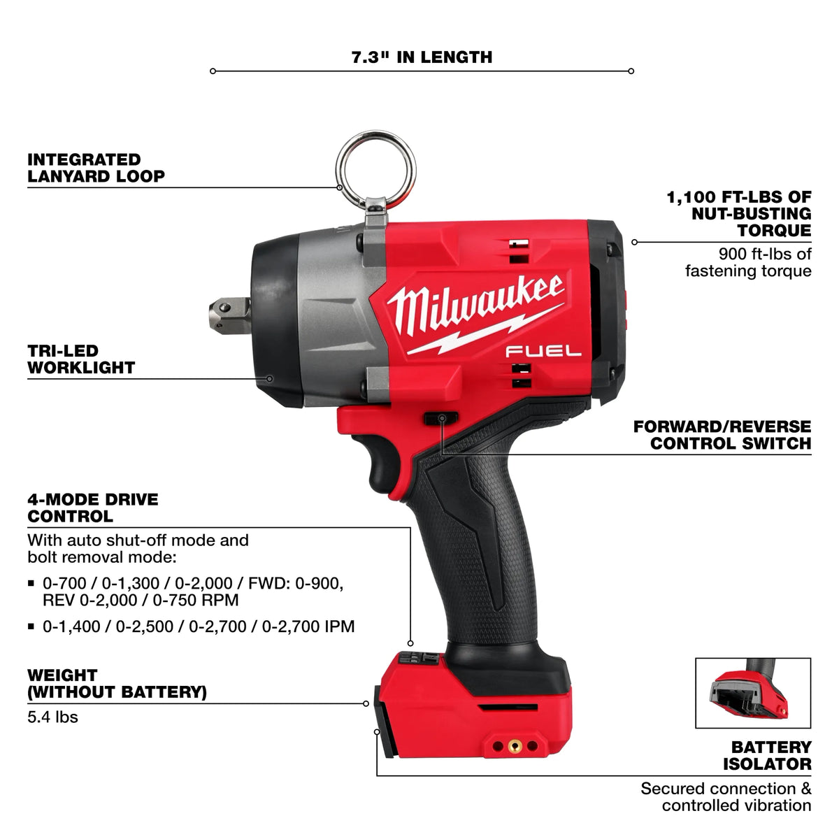 M18 FUEL 1/2" High Torque Impact Wrench w/ Pin Detent 2966-20