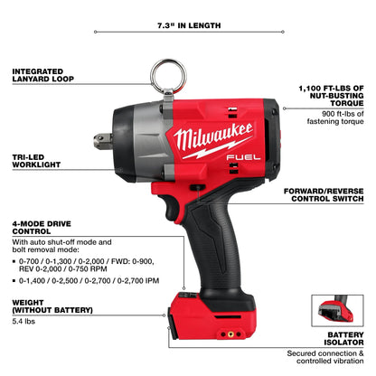 M18 FUEL 1/2" High Torque Impact Wrench w/ Pin Detent 2966-20