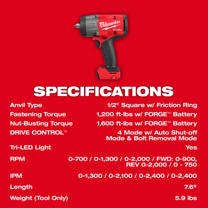 M18 FUEL 1/2" High Torque Impact Wrench with Friction Ring 2967-20