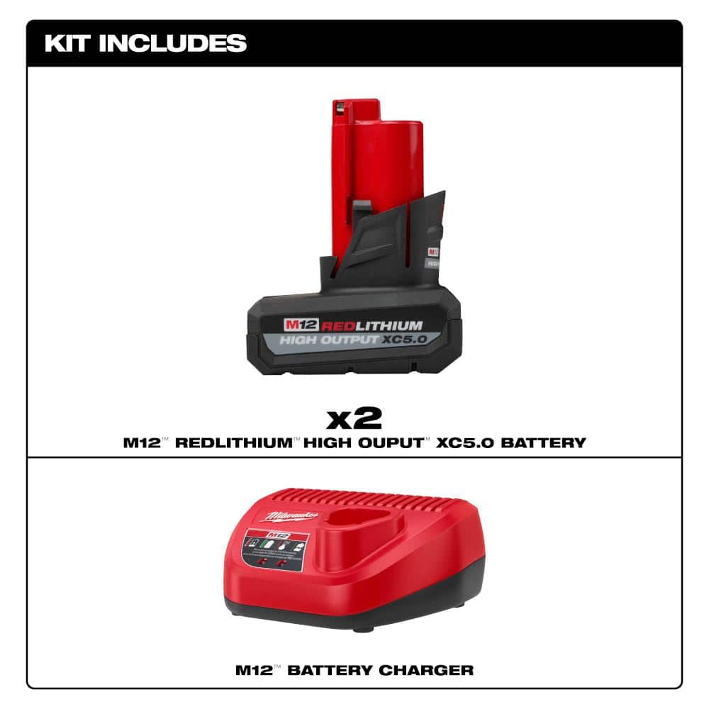 M12 XC High Output 5.0 Ah Battery (2-Pack) & Charger [48-59-2450P]